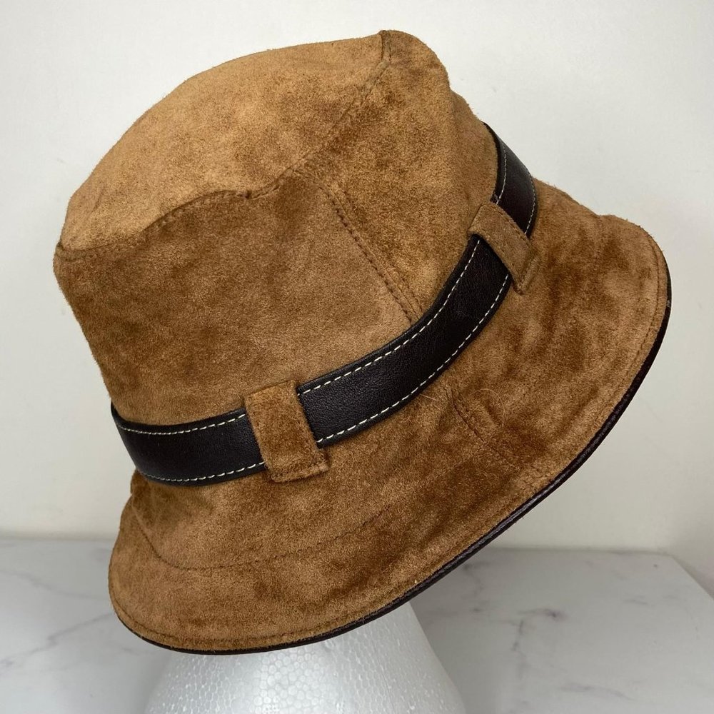 Coach Brown Suede Bucket Hat with Dark Brown Leather Strap - Picture 6 of 11